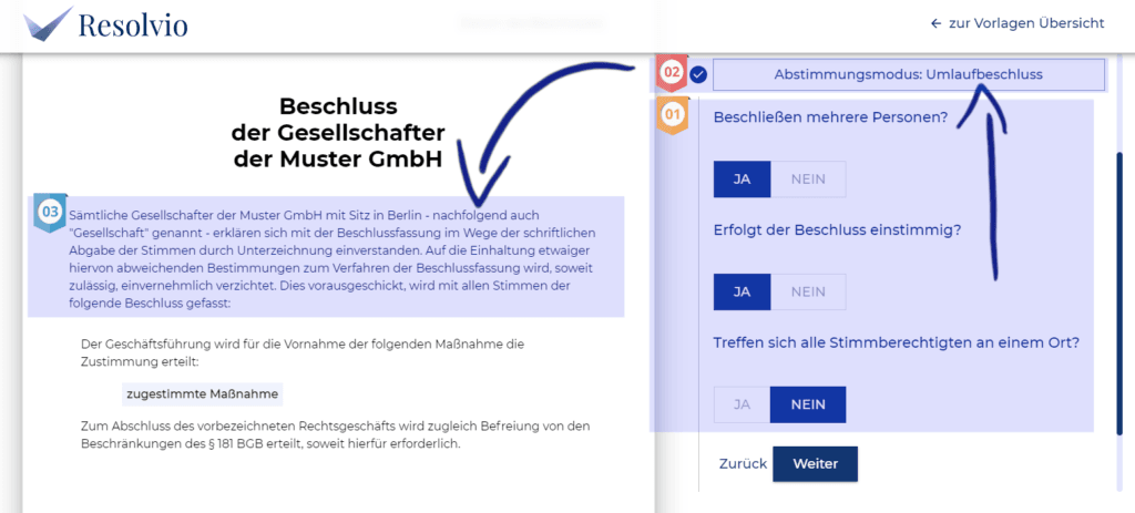 Beschlussmuster genieren mit Resolvio Beschlussgenerator